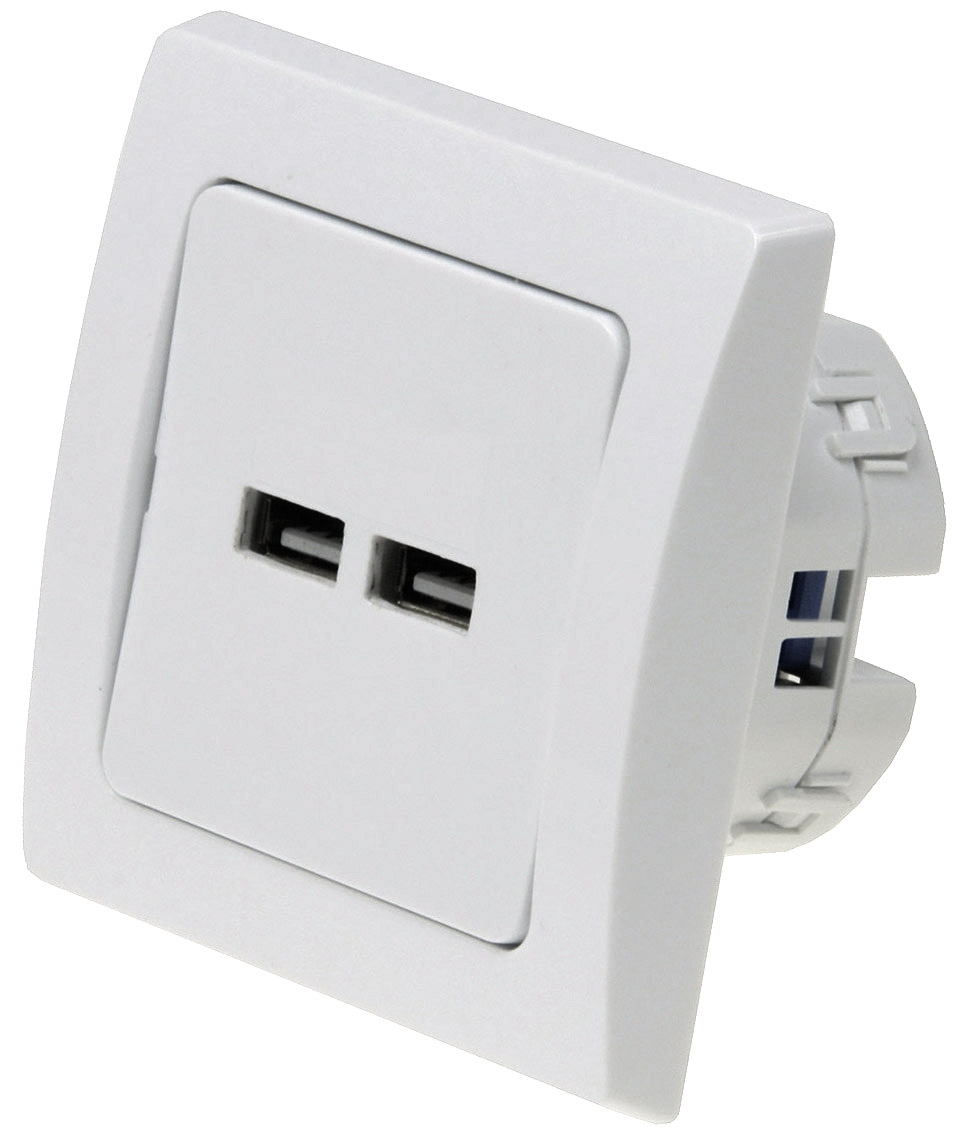 Chilitec DELPHI USB-Ladedose 2-fach, weiß 250V~, Unterputz, 5,0V=, gesamt 3,1A Chilitec DELPHI USB-Ladedose 2-fach, weiß 250V~, Unterputz, 5,0V=, gesamt 3,1A