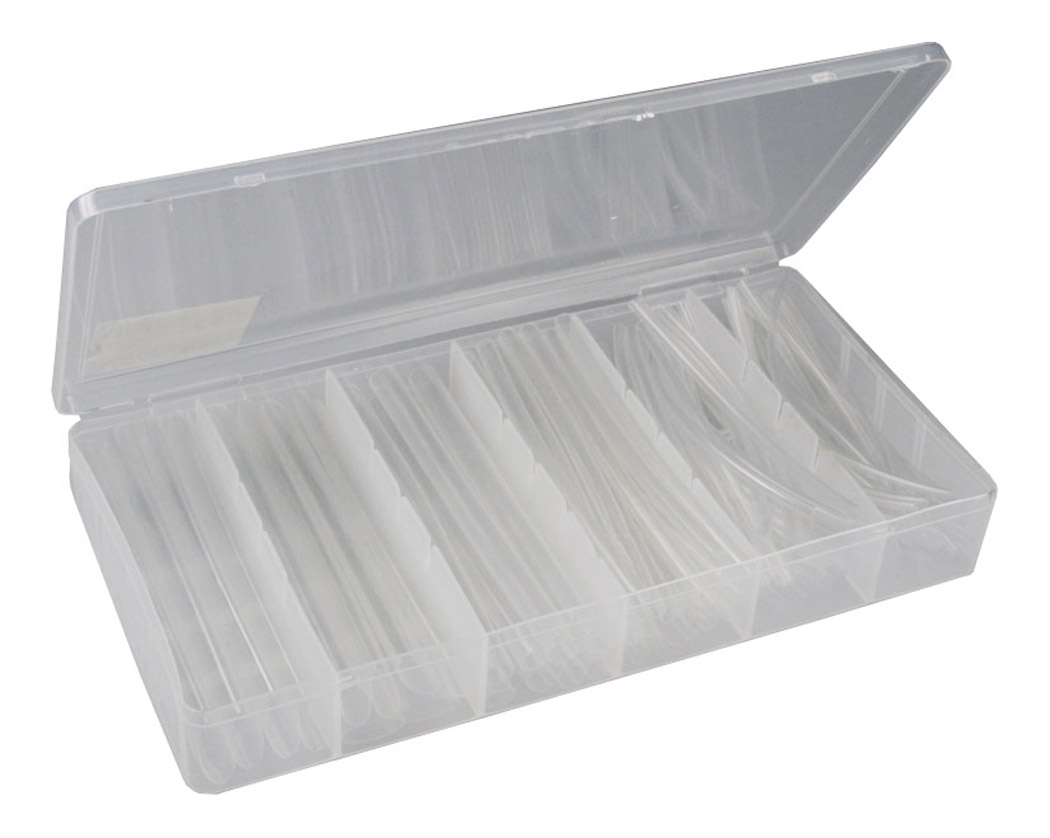 Schrumpfschlauch-Sortiment, 100-teilig in praktischer Box, transparent 