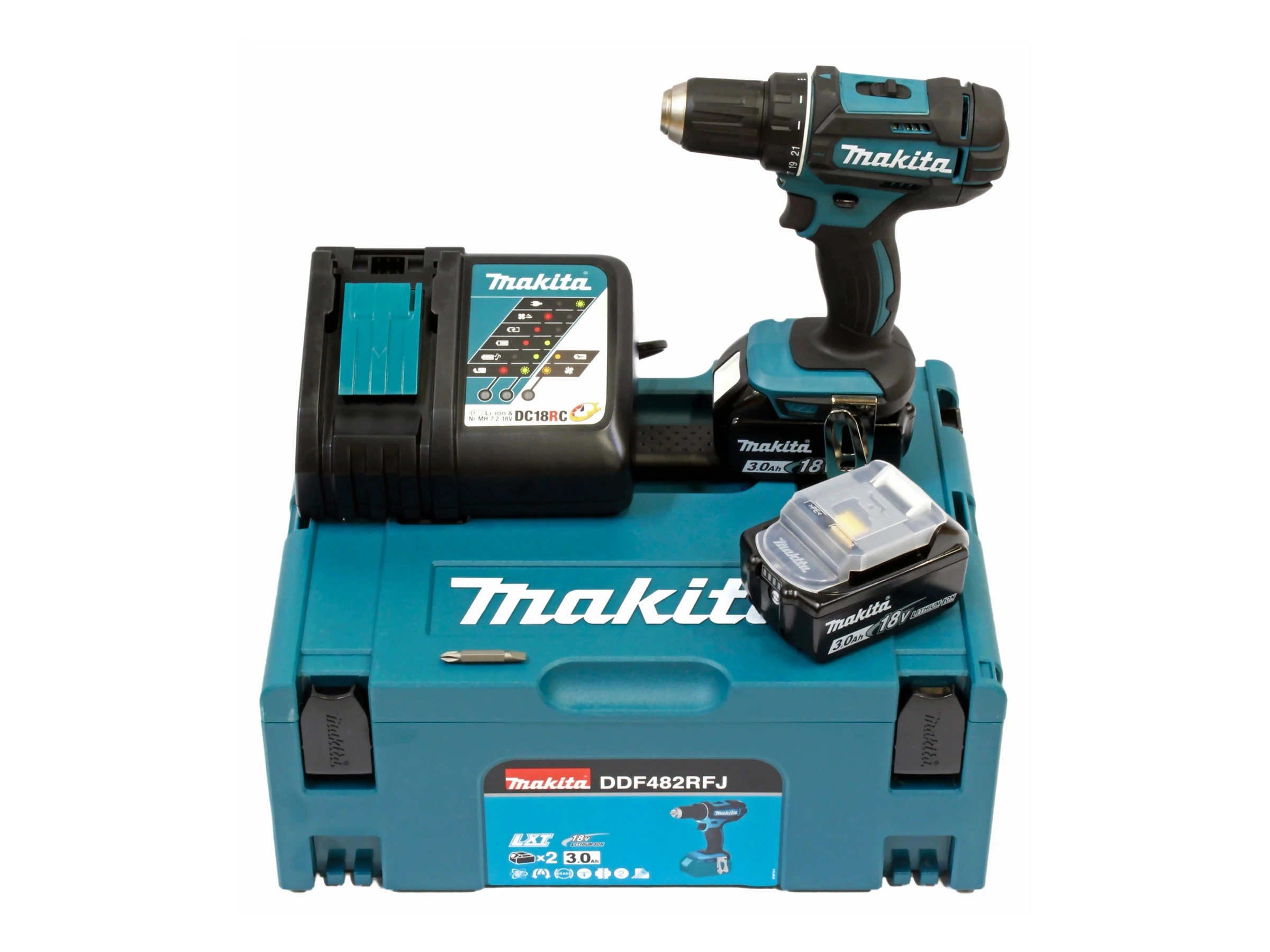 Makita 18 V Akku-Bohrschrauber DDF482RFJ inkl. 2 x 3 Ah Akkus, mit Koffer