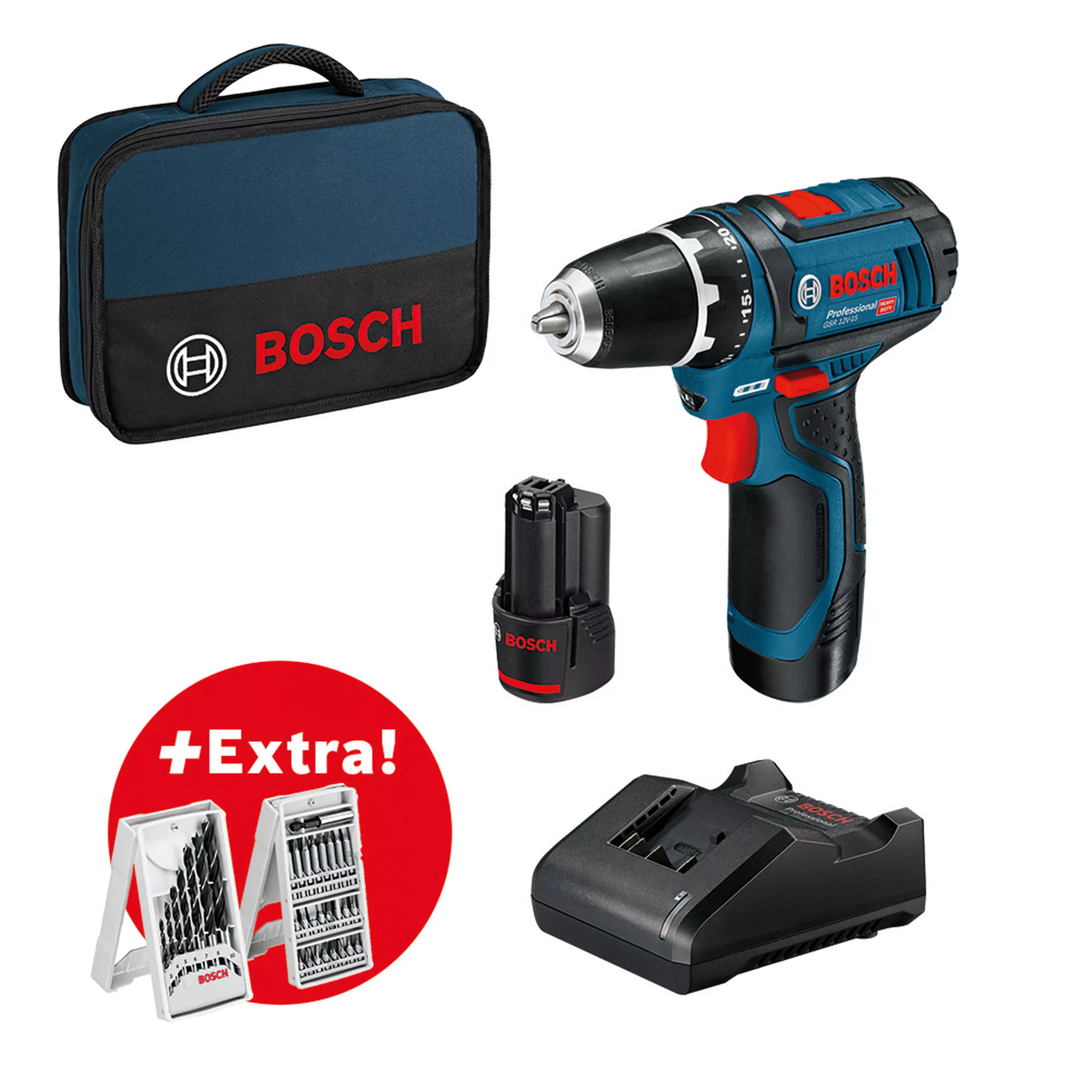 Bosch Professional Akku-Bohrschrauber 'GSR 12V-15 Professional' 2 x 2,0 Ah Akku in Tasche