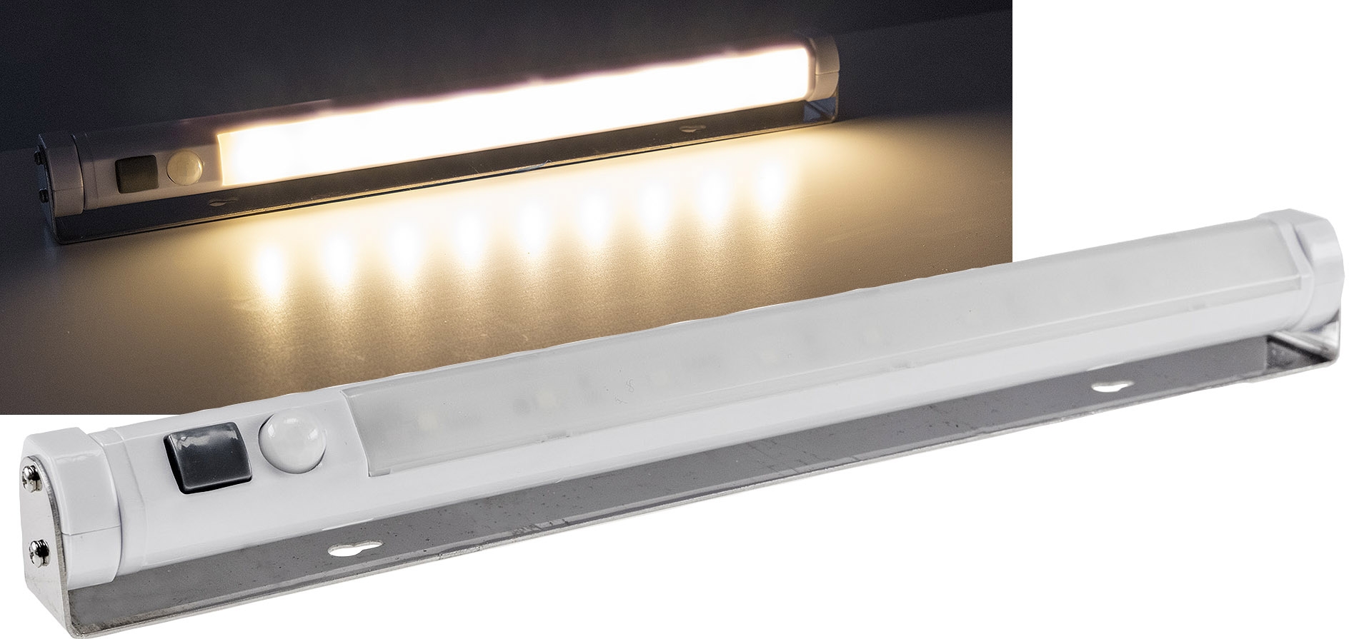 LED Unterbauleuchte mit Bewegungsmelder Batteriebet., 9 SMD LEDs, 80lm, warmweiß 